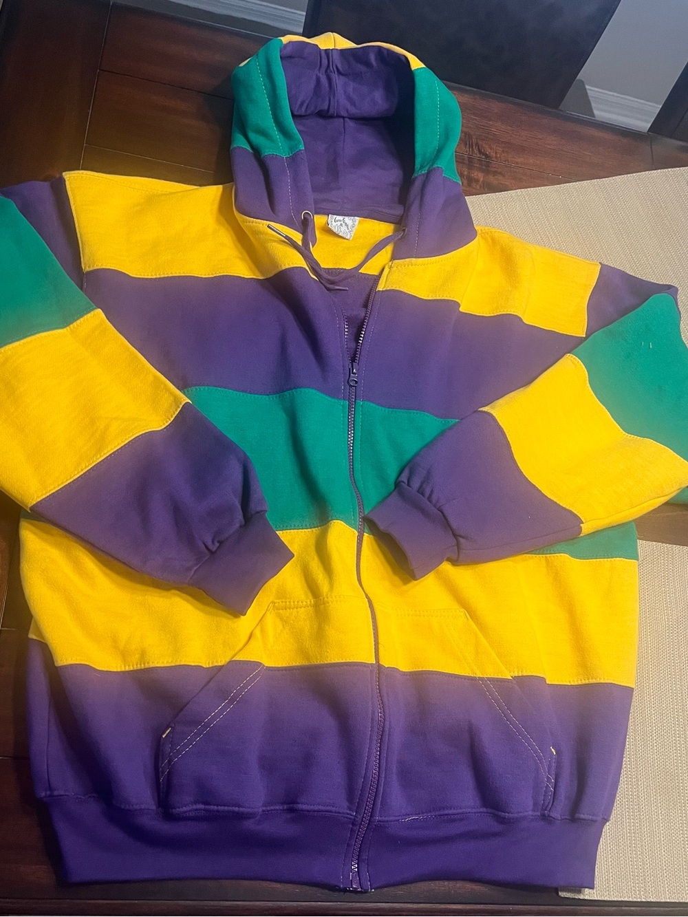 Men's Striped Zip Hoodie Jacket in Purple, Yellow & Green